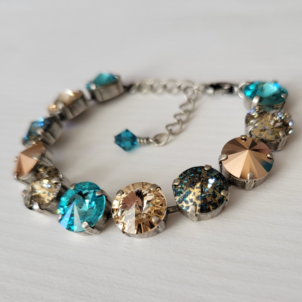 Austrian Crystal Tennis Bracelet in Antique Silver - Picture 7 of 10